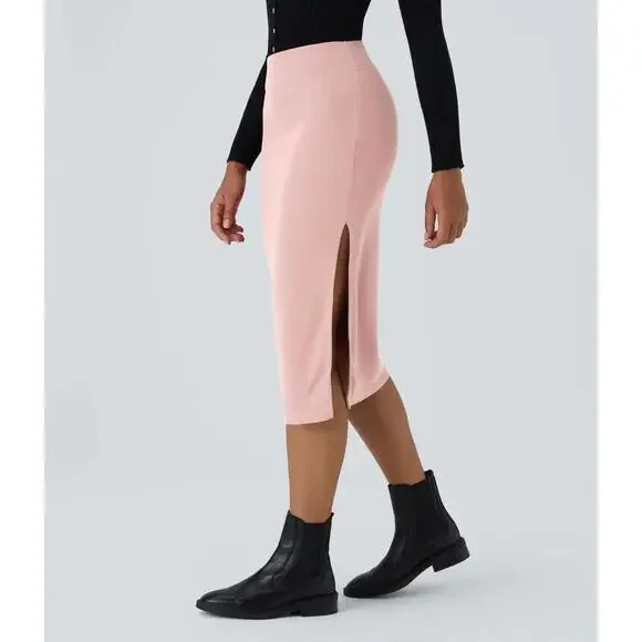 NWT Halara Ribbed High Waisted Bodycon Midi Casual Skirt Mellow Rose Medium - Picture 8 of 15